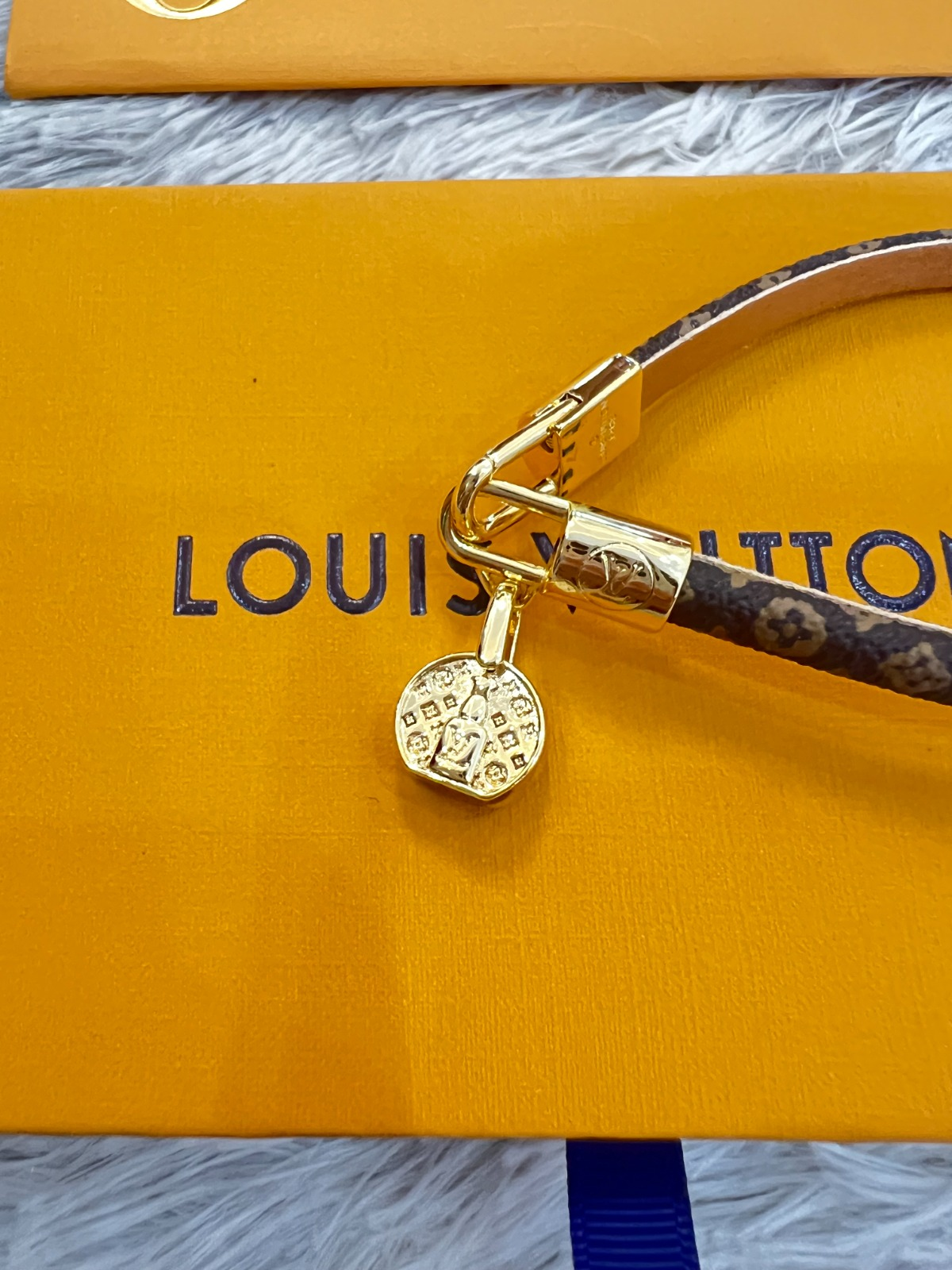 Louis Vuitton LV Tribute Canvas Monogram Gold Plated Bracelet