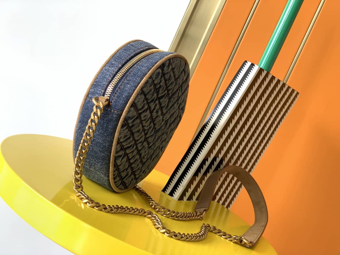 Saint Laurent YSL Vinyle Denim Quilted Round Bag