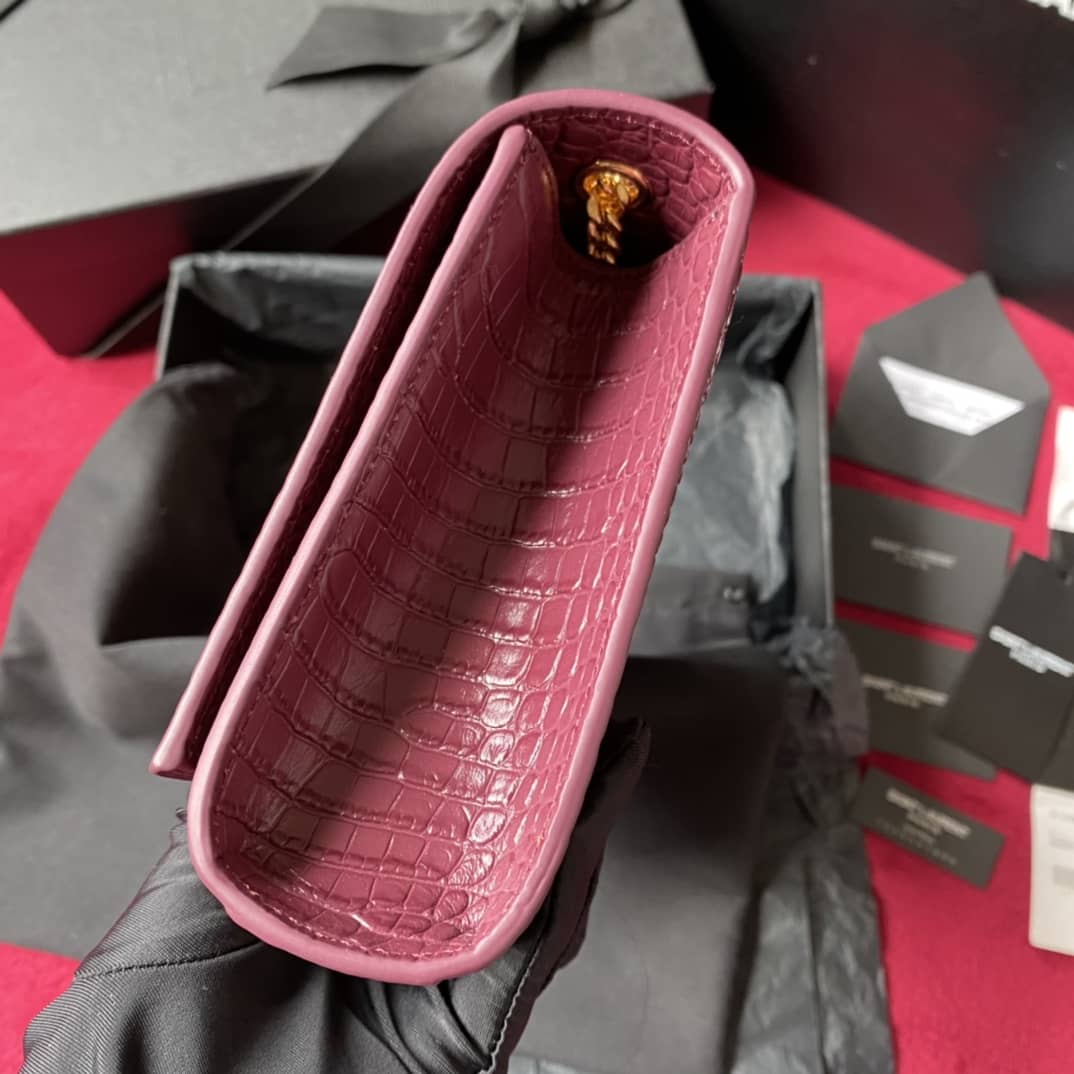 YSL Monogram Kate Tassel Embossed Crocodile Shiny Leather Cohotbag