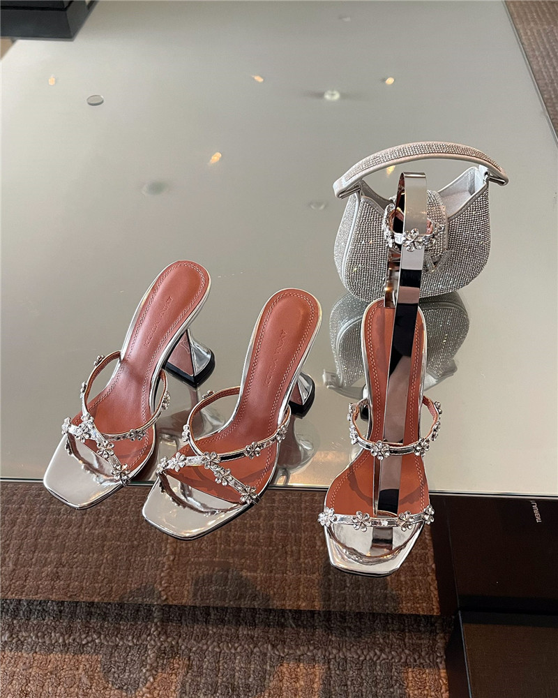 Amina Muaddi Crystal Heels Wine Glass Heel Sandals