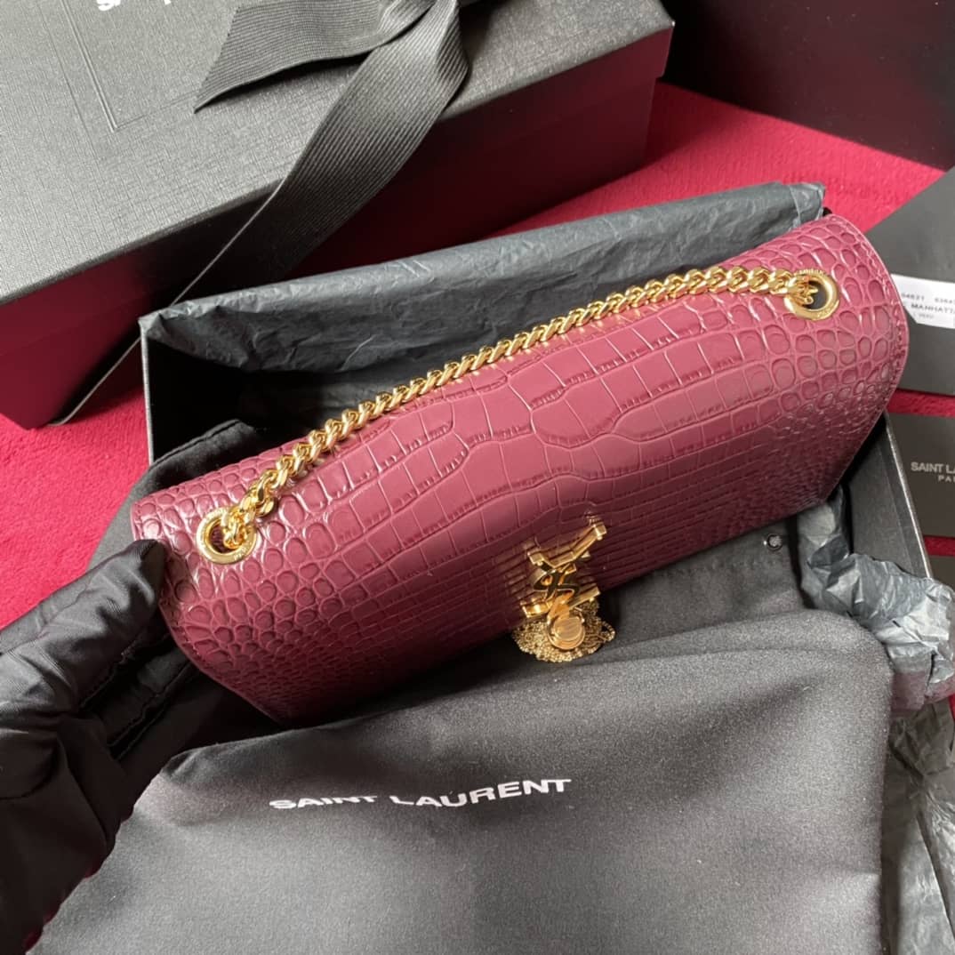 YSL Monogram Kate Tassel Embossed Crocodile Shiny Leather Cohotbag