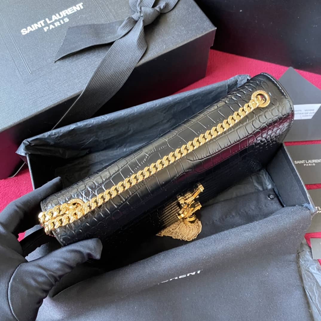 YSL Monogram Kate Tassel Embossed Crocodile Shiny Leather Cohotbag