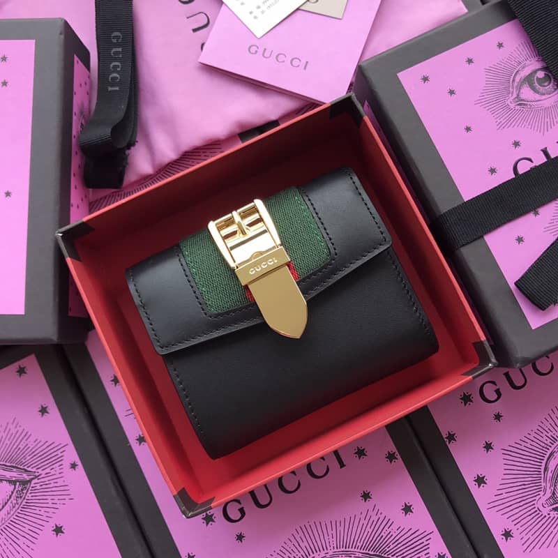 Gucci Short Button Cowhide Leather Wallet Black 476081