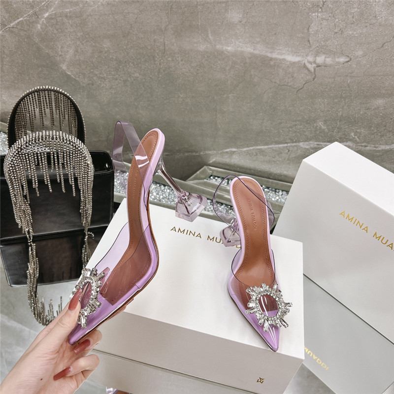 Amina Replica rhinestone buckle heeled slides