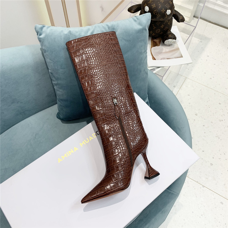 amina muaddi crocodile print boots