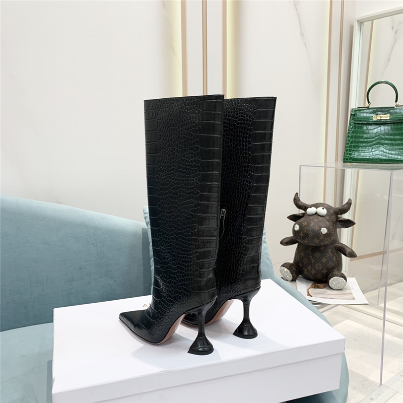 amina muaddi crocodile print boots