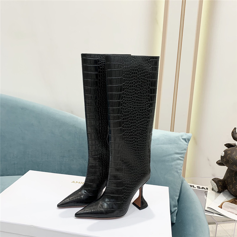 amina muaddi crocodile print boots