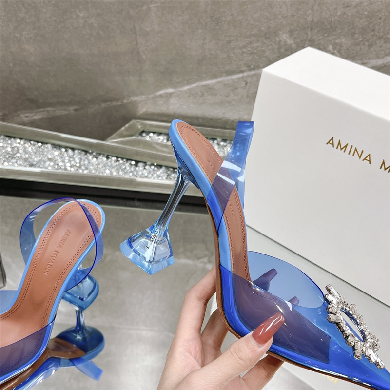 Amina Replica rhinestone buckle heeled slides