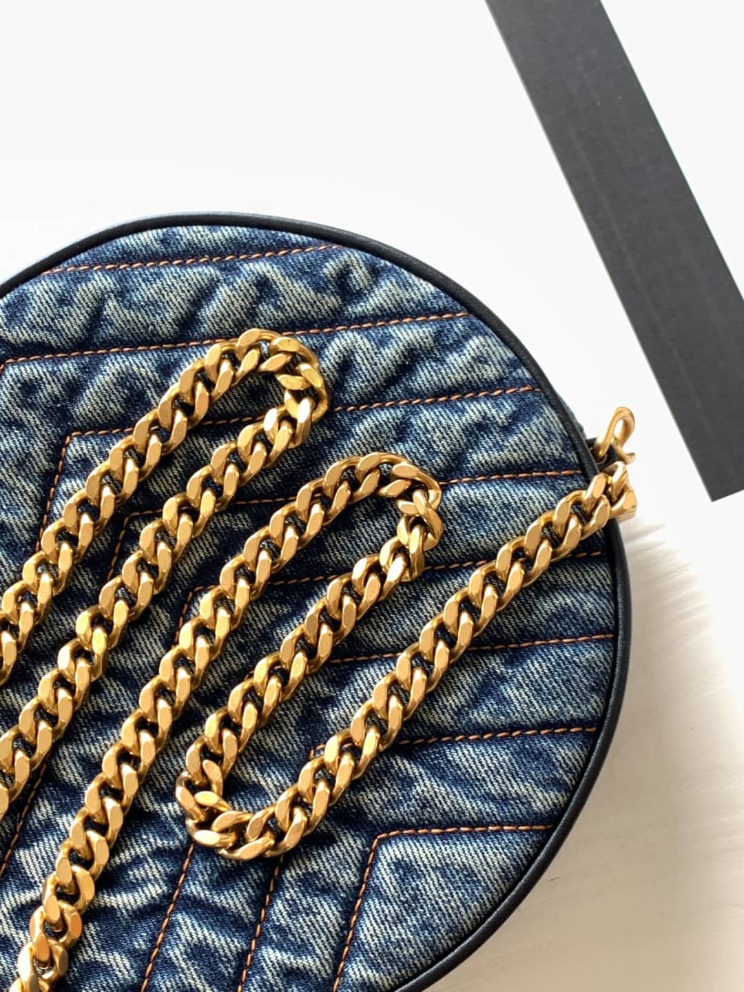 Saint Laurent YSL Vinyle Denim Quilted Round Bag