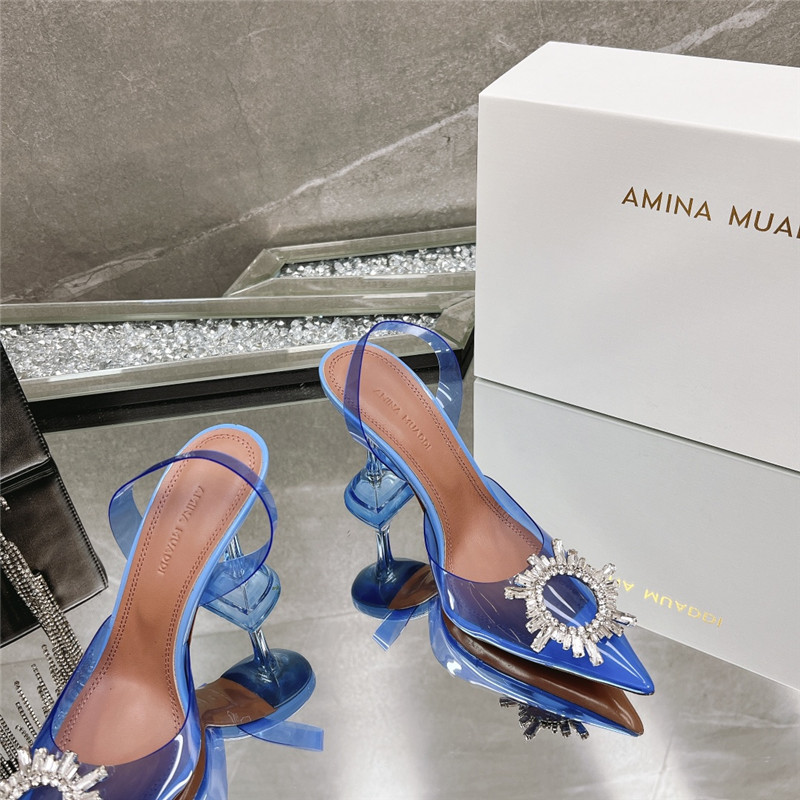 Amina Replica rhinestone buckle heeled slides