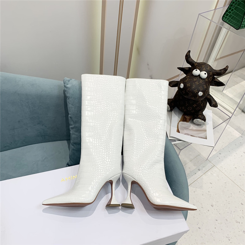 amina muaddi crocodile print boots