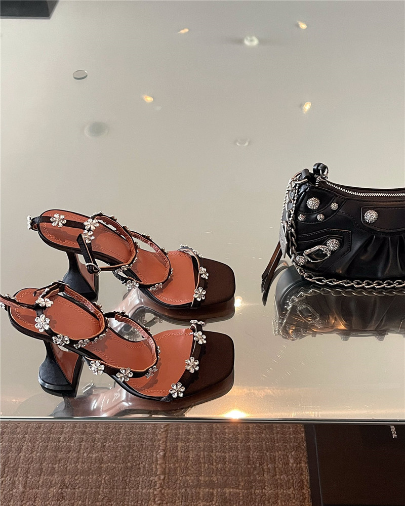 Amina Muaddi Floral Crystal Pumps Wineglass Heel Sandals