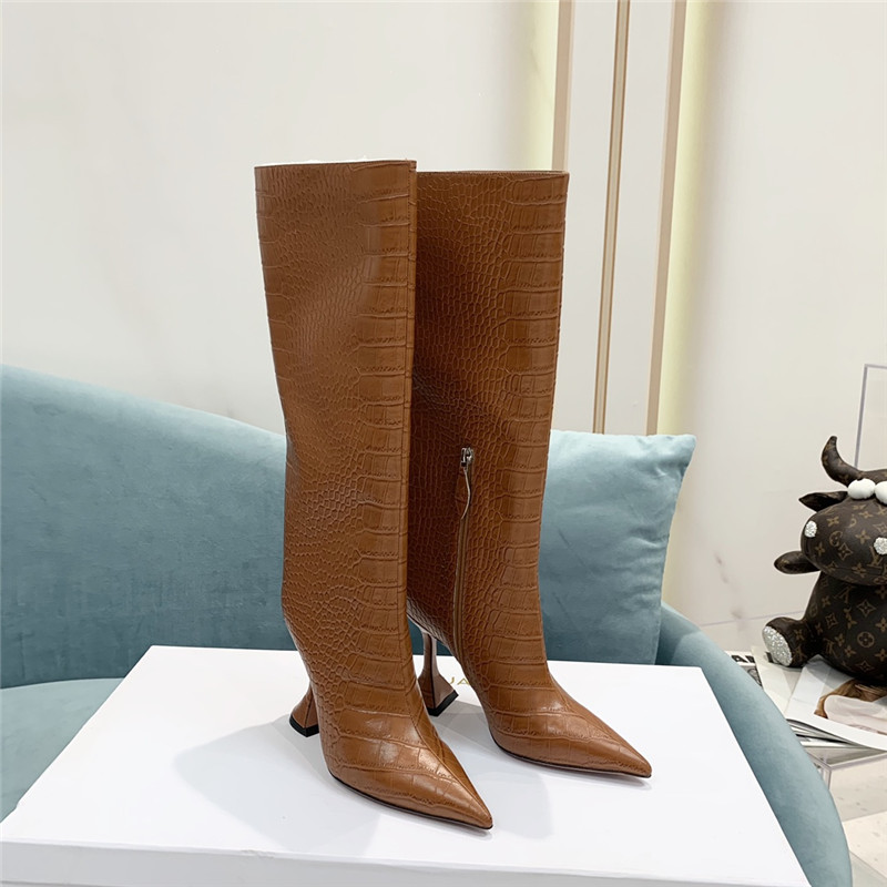 amina muaddi crocodile print boots