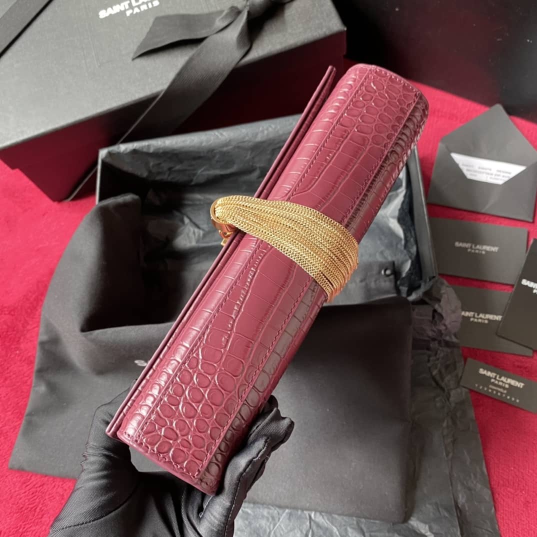 YSL Monogram Kate Tassel Embossed Crocodile Shiny Leather Cohotbag