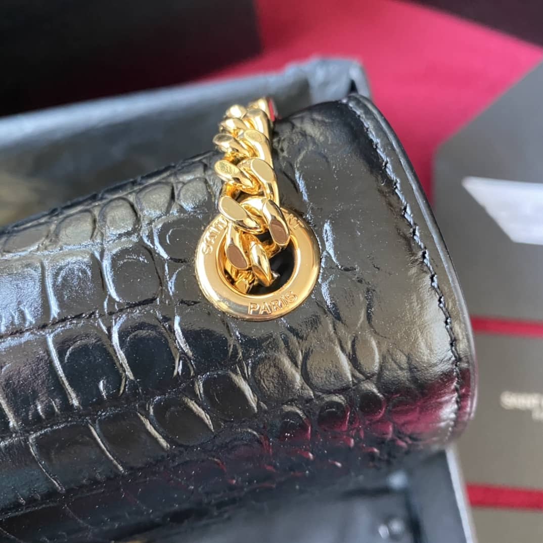 YSL Monogram Kate Tassel Embossed Crocodile Shiny Leather Cohotbag