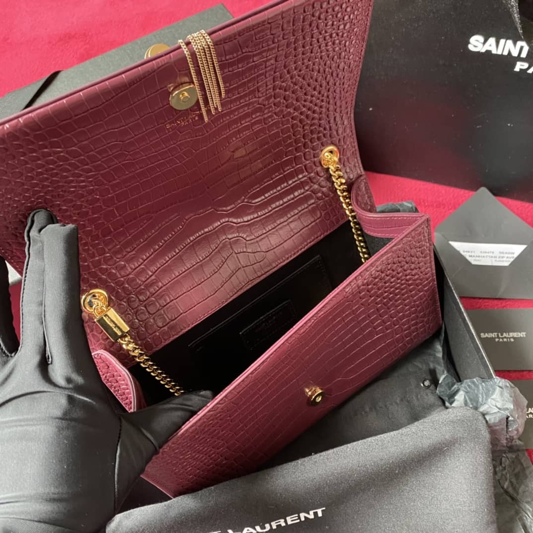 YSL Monogram Kate Tassel Embossed Crocodile Shiny Leather Cohotbag