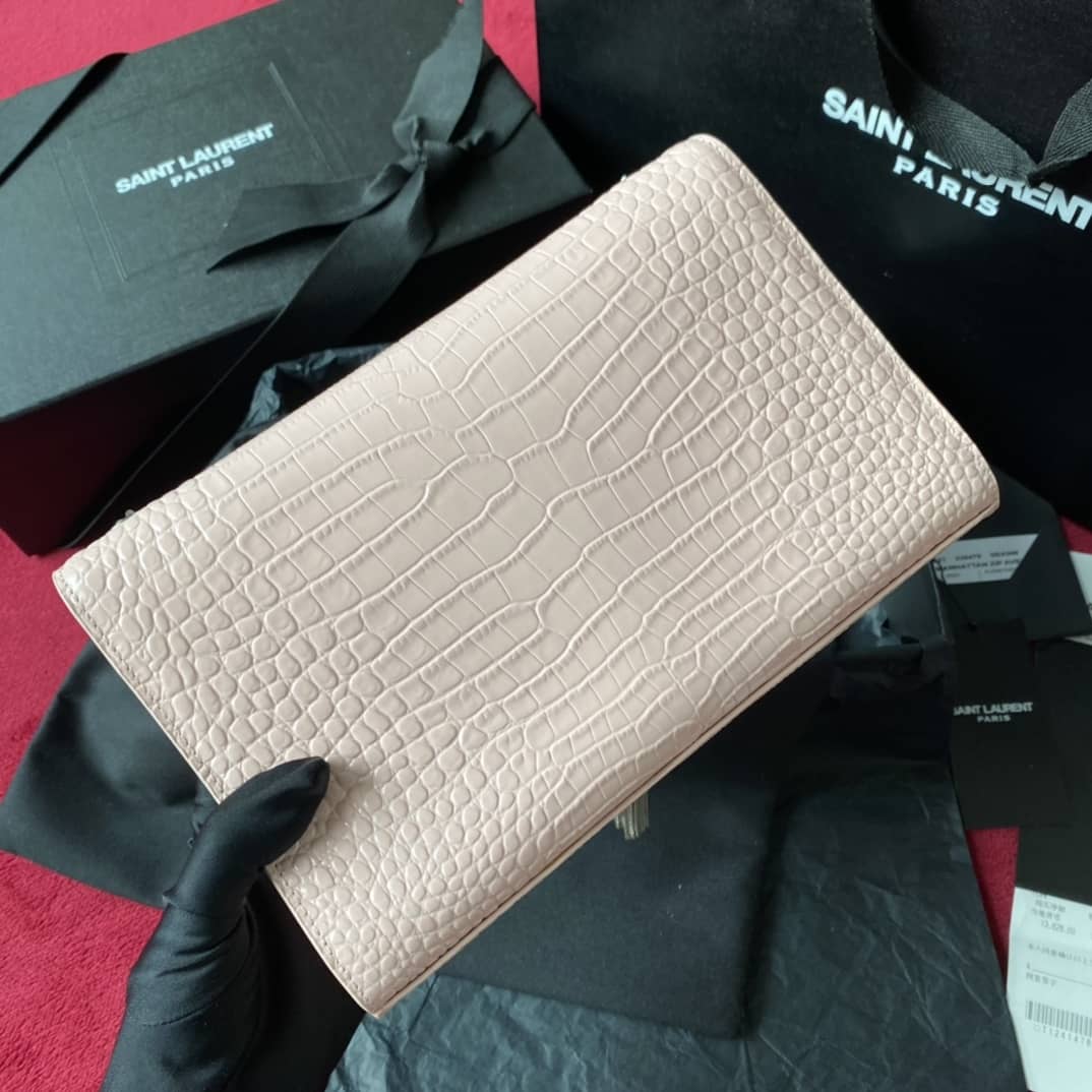 YSL Monogram Kate Tassel Embossed Crocodile Shiny Leather Cohotbag