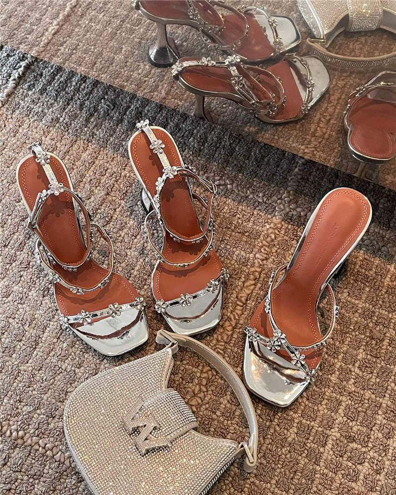Amina Muaddi Crystal Heels Wine Glass Heel Sandals