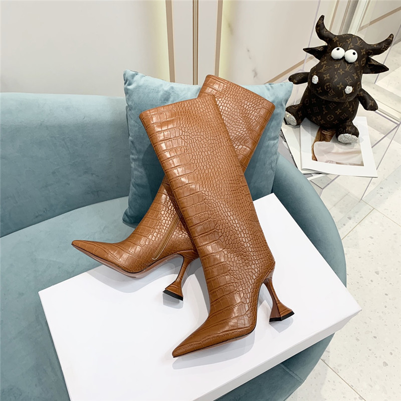 amina muaddi crocodile print boots