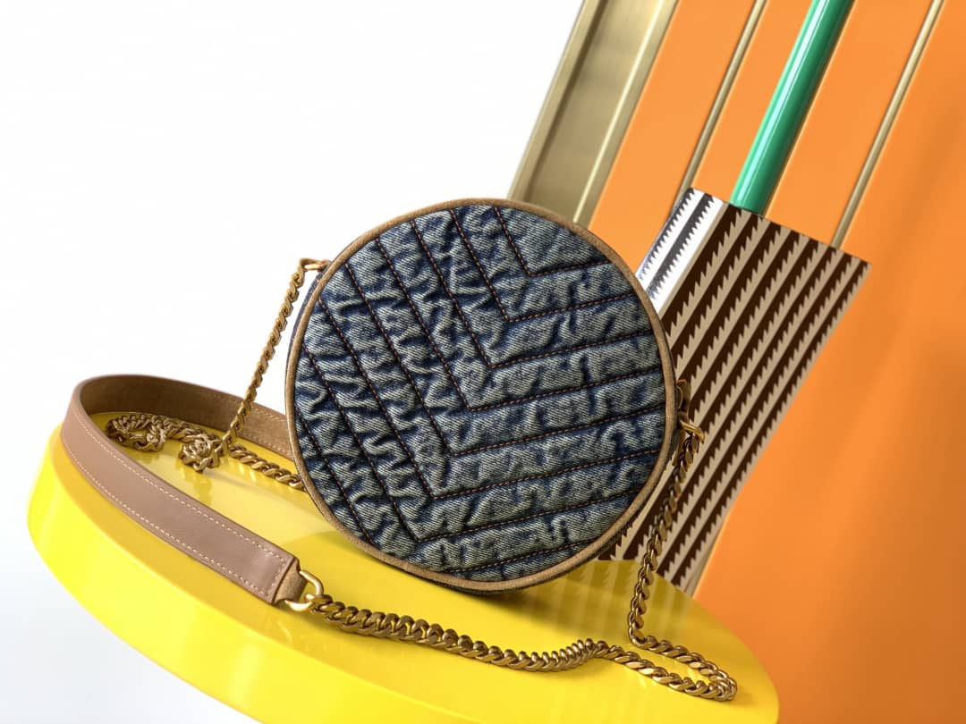 Saint Laurent YSL Vinyle Denim Quilted Round Bag