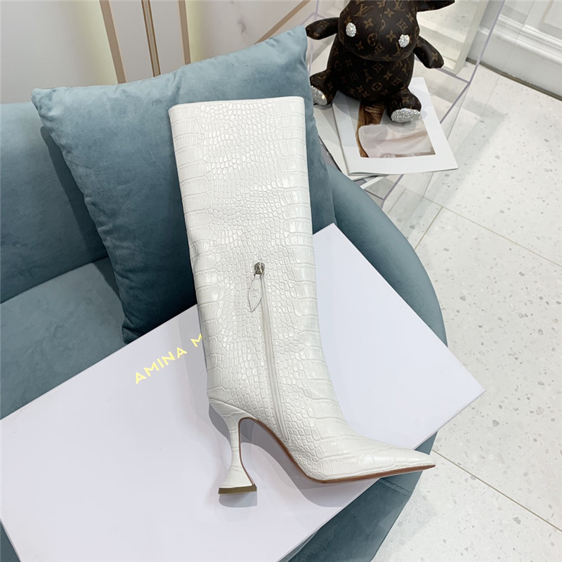 amina muaddi crocodile print boots