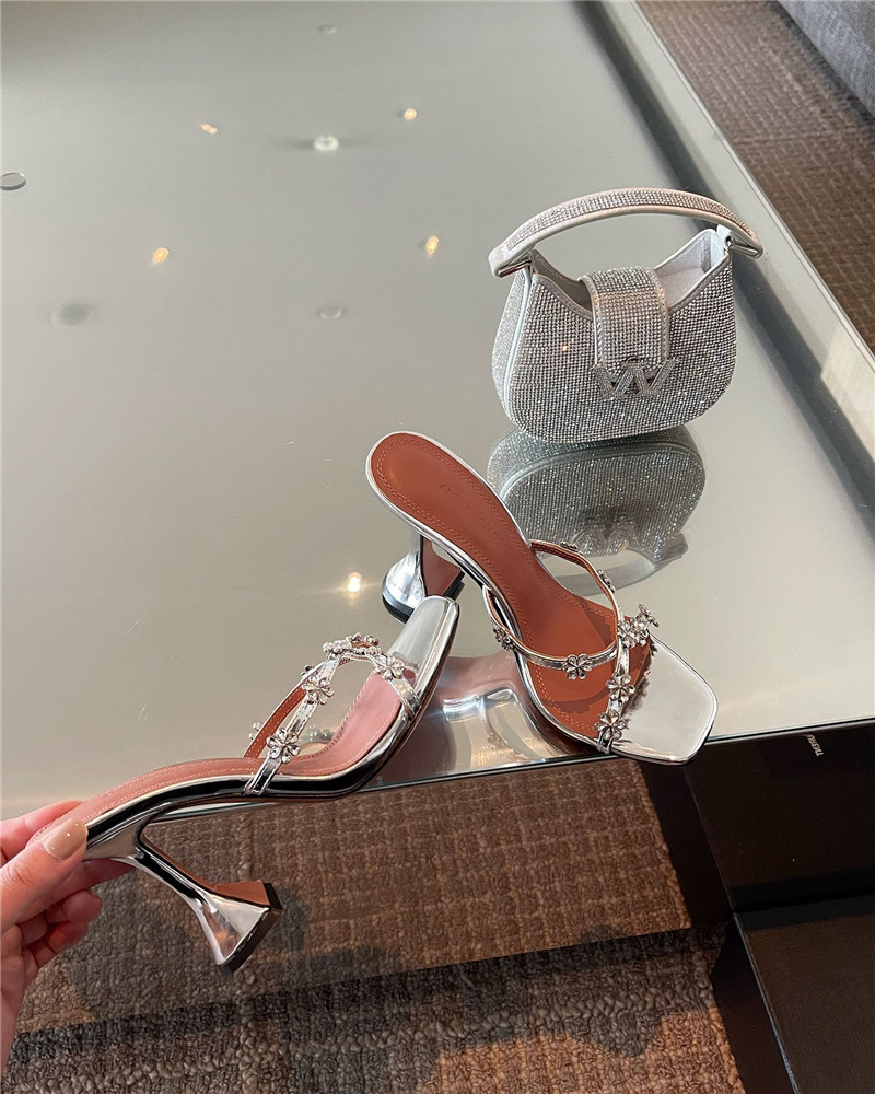 Amina Muaddi Crystal Heels Wine Glass Heel Sandals