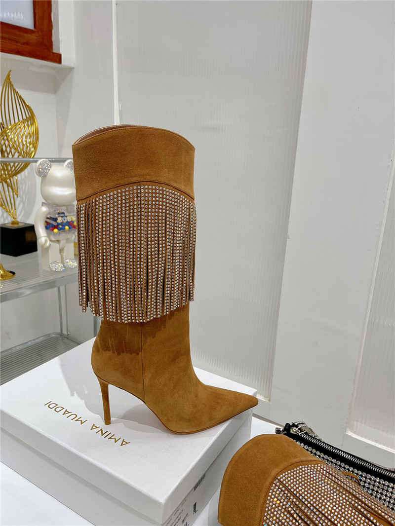 amina muaddi fringed long boots