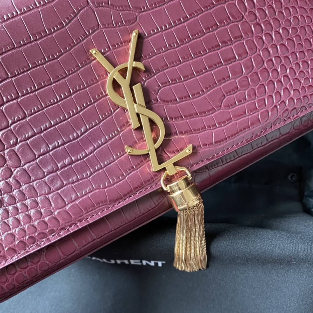YSL Monogram Kate Tassel Embossed Crocodile Shiny Leather Cohotbag