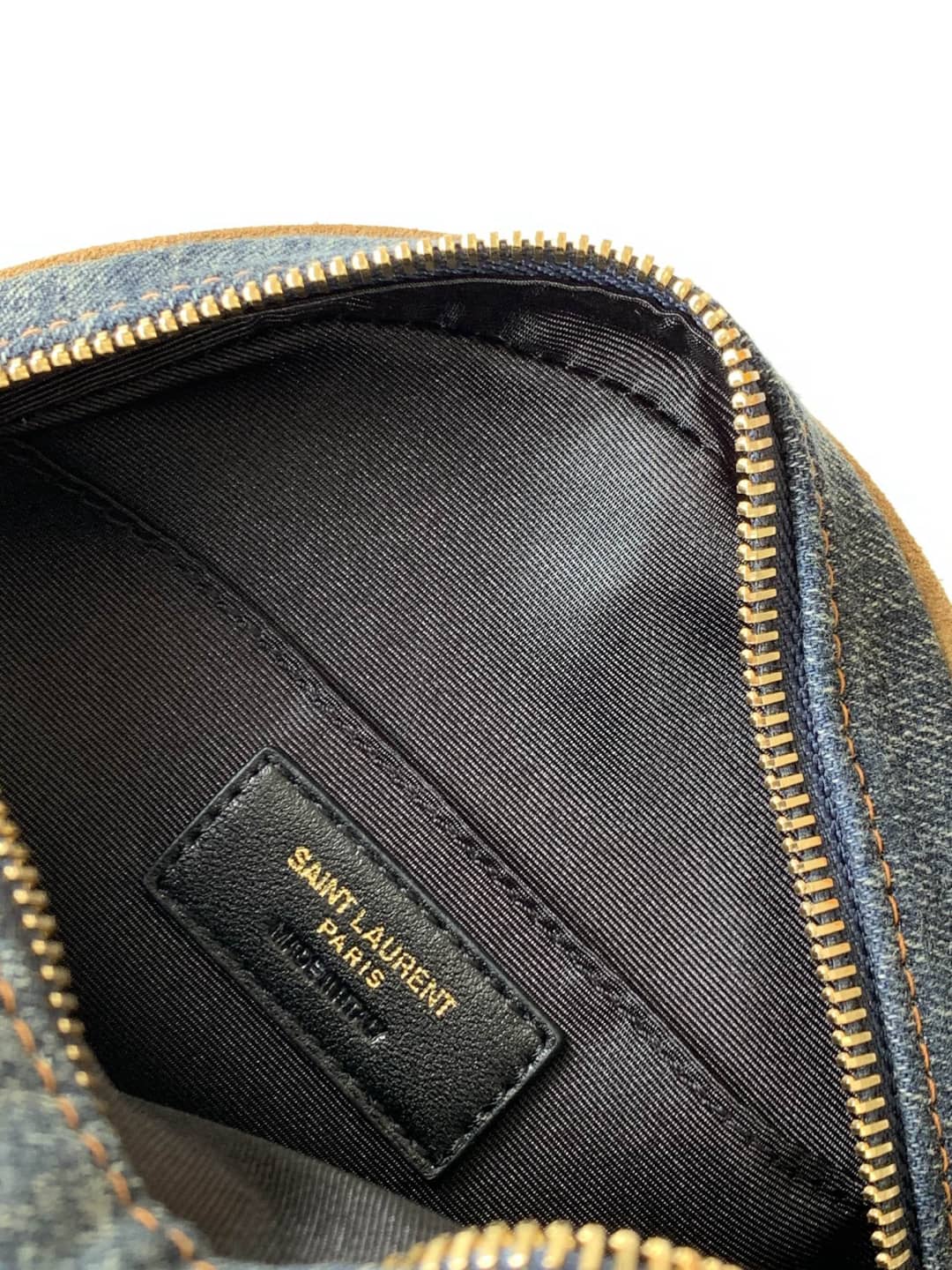 Saint Laurent YSL Vinyle Denim Quilted Round Bag