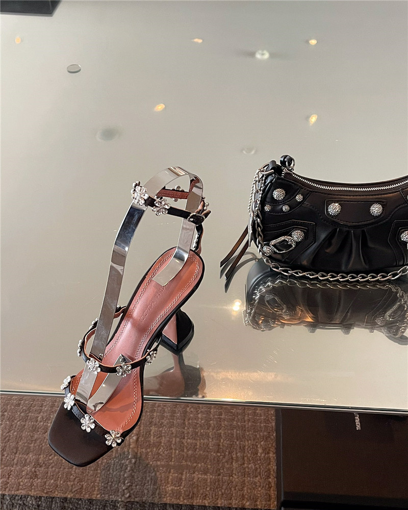 Amina Muaddi Floral Crystal Pumps Wineglass Heel Sandals