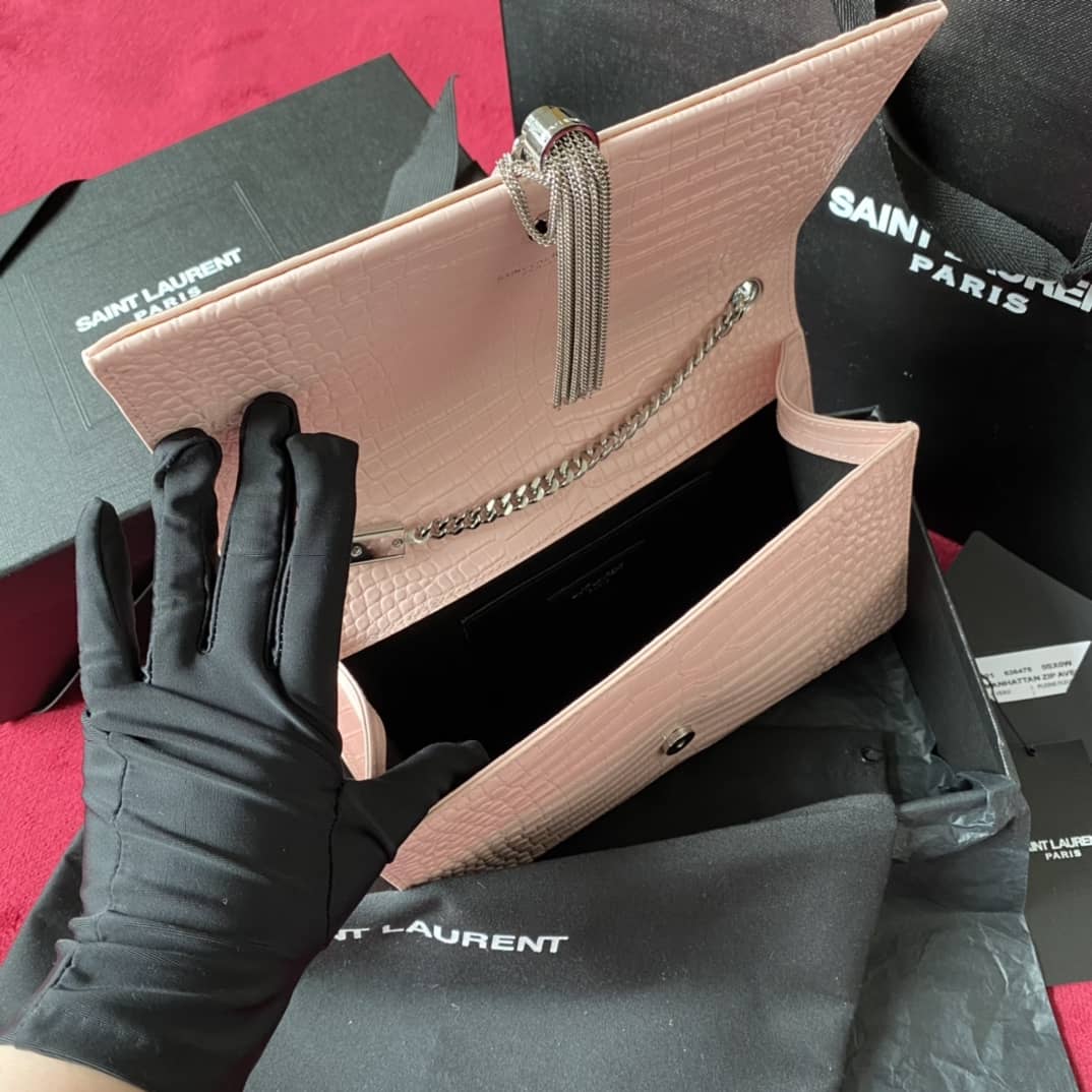 YSL Monogram Kate Tassel Embossed Crocodile Shiny Leather Cohotbag