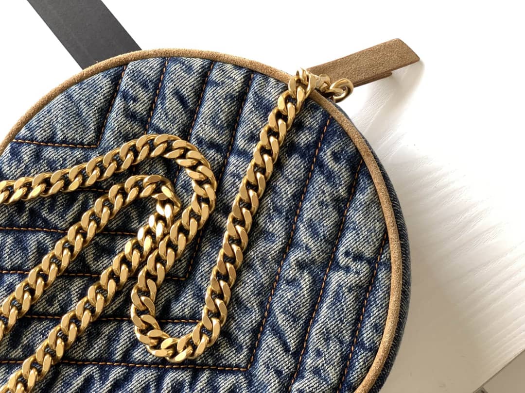 Saint Laurent YSL Vinyle Denim Quilted Round Bag