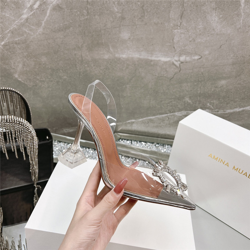 Amina Replica rhinestone buckle heeled slides