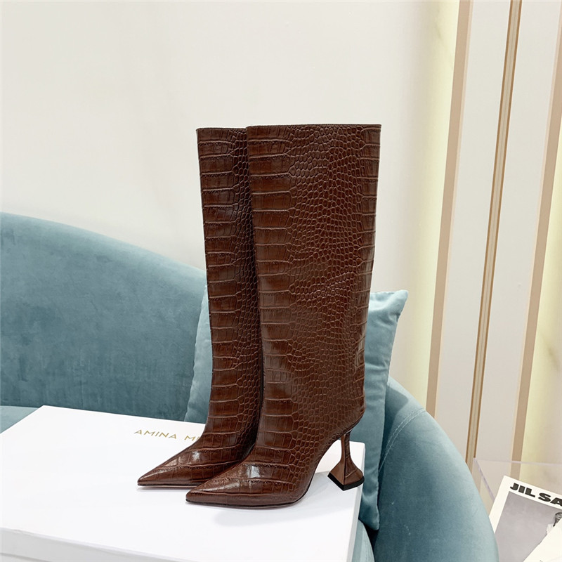 amina muaddi crocodile print boots