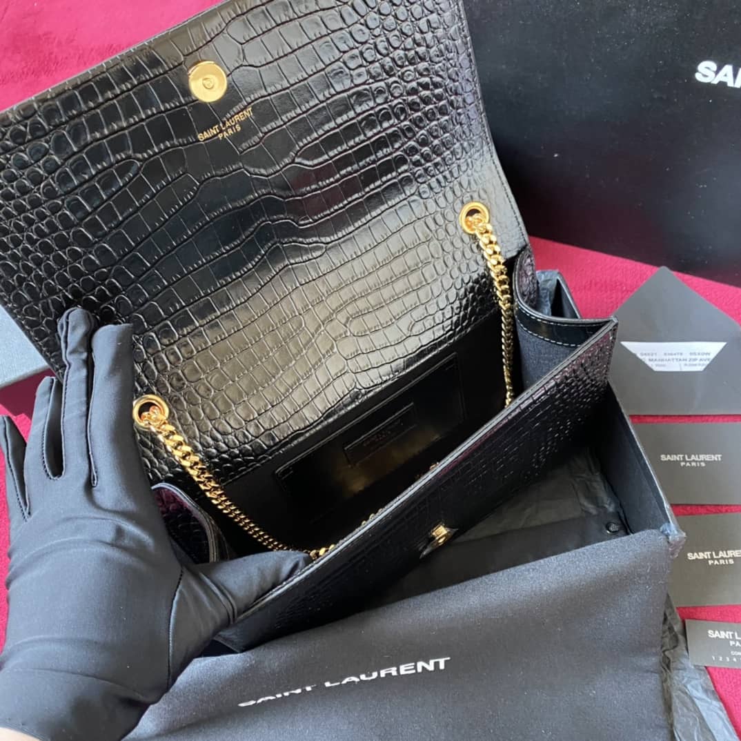 YSL Monogram Kate Tassel Embossed Crocodile Shiny Leather Cohotbag