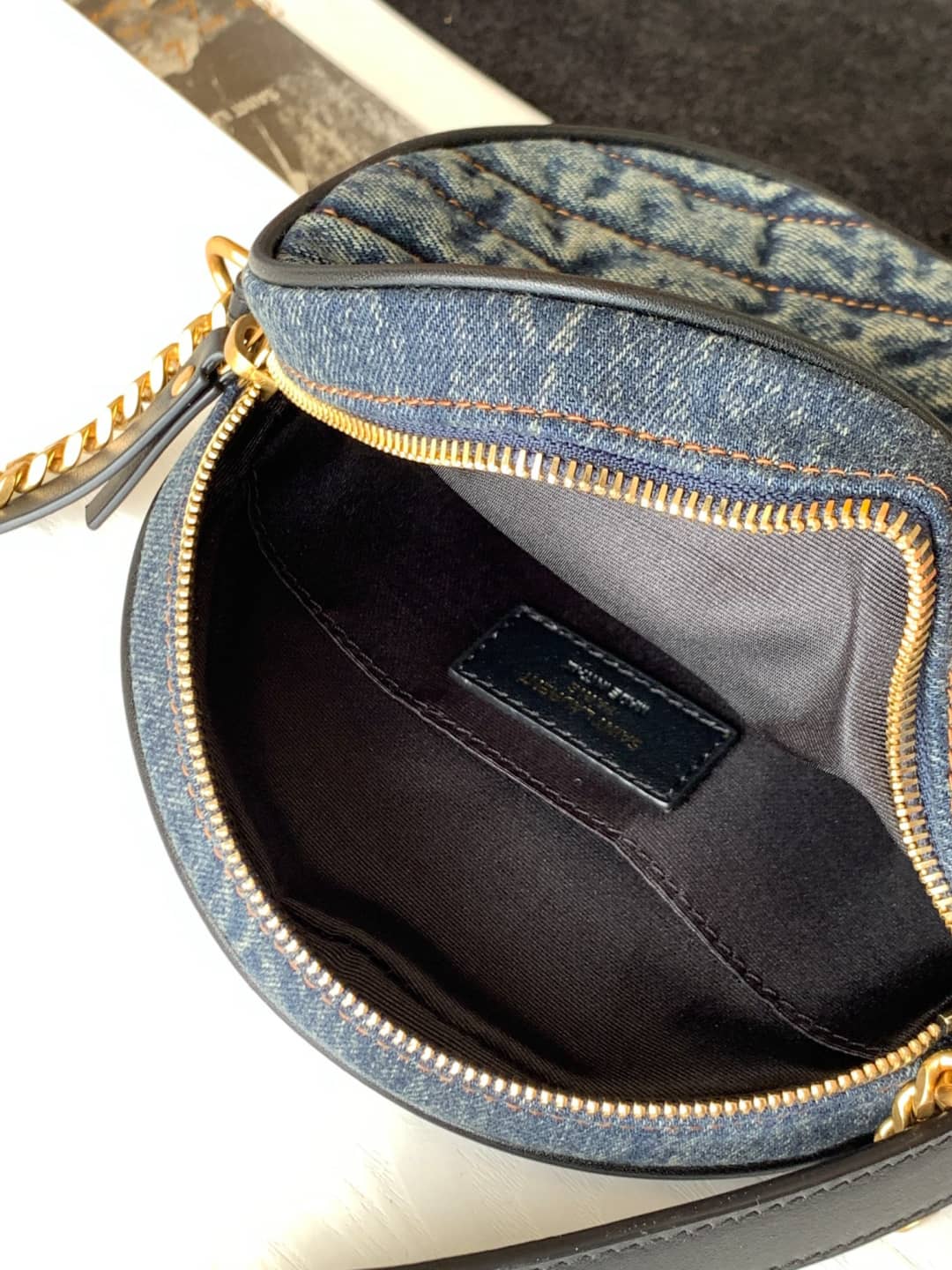 Saint Laurent YSL Vinyle Denim Quilted Round Bag