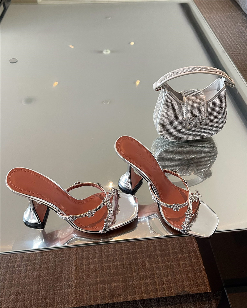Amina Muaddi Crystal Heels Wine Glass Heel Sandals