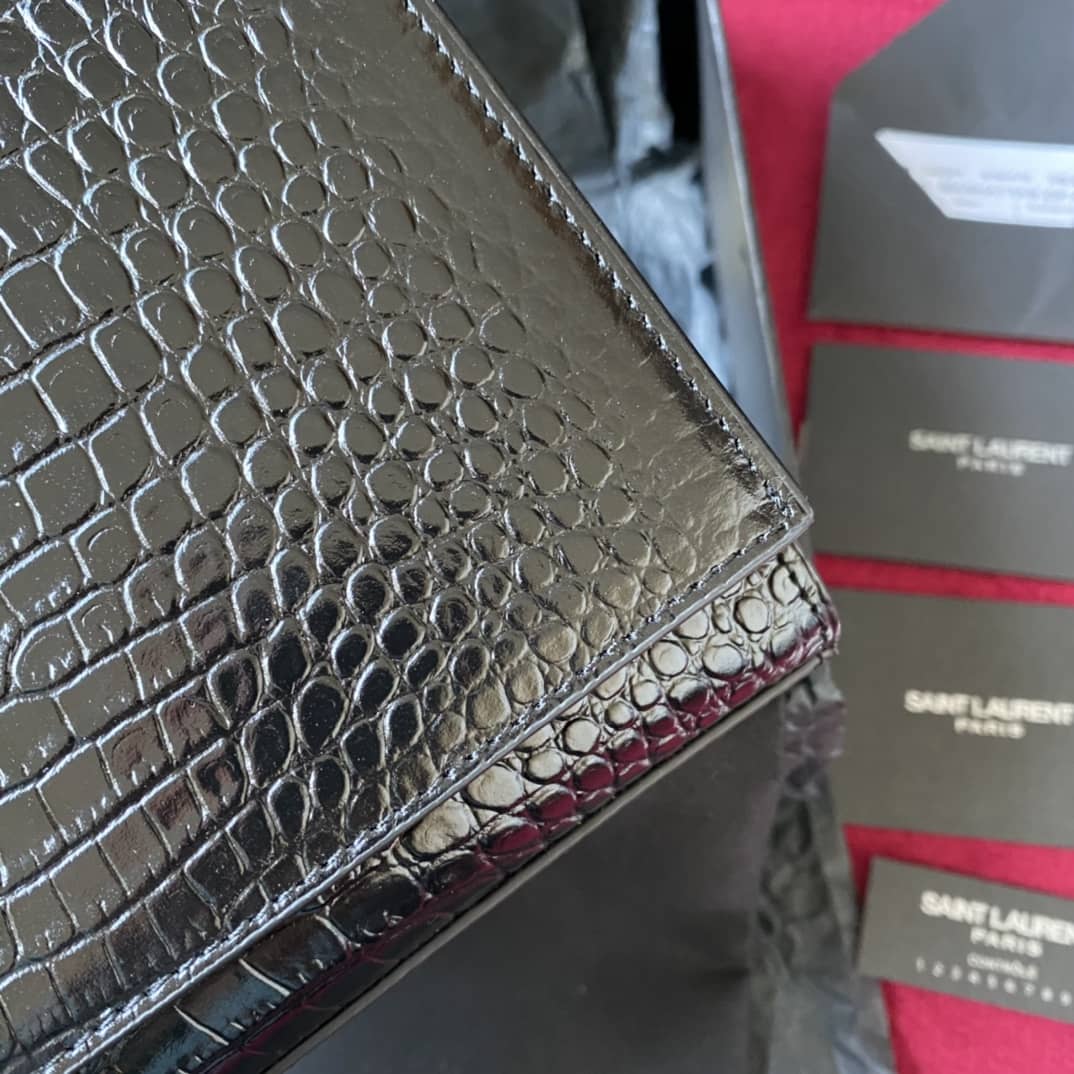 YSL Monogram Kate Tassel Embossed Crocodile Shiny Leather Cohotbag