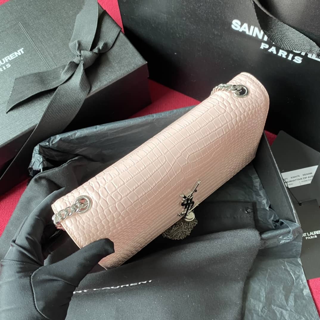 YSL Monogram Kate Tassel Embossed Crocodile Shiny Leather Cohotbag