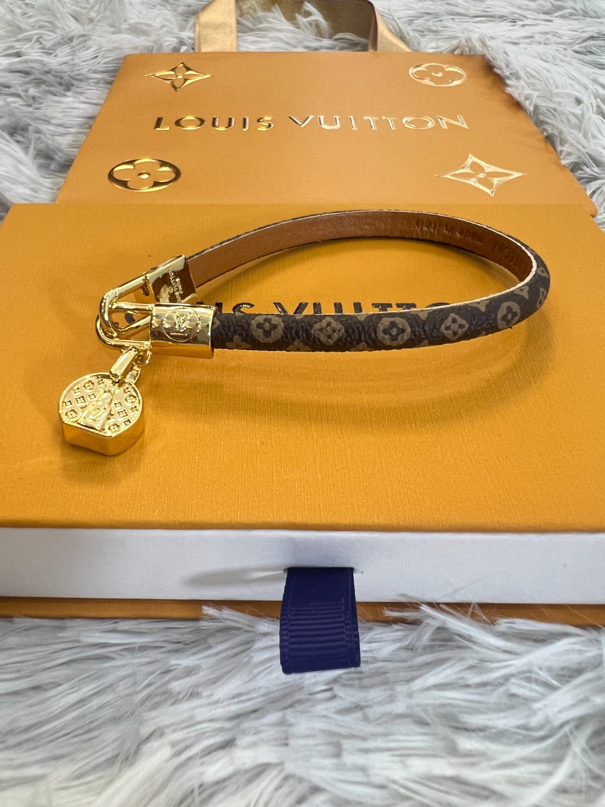 Louis Vuitton LV Tribute Canvas Monogram Gold Plated Bracelet
