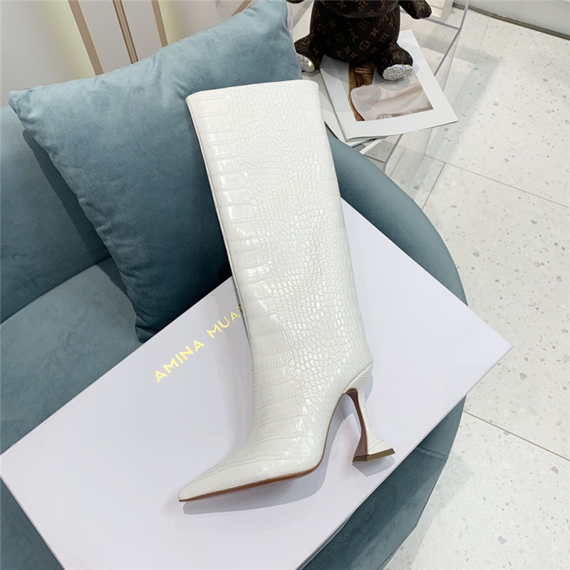 amina muaddi crocodile print boots