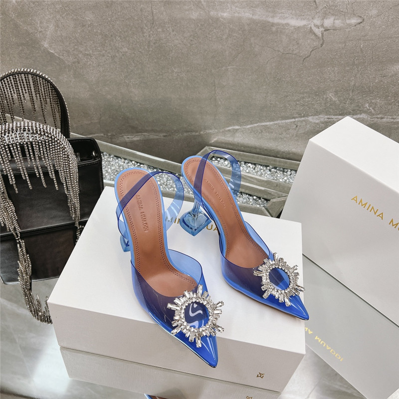 Amina Replica rhinestone buckle heeled slides