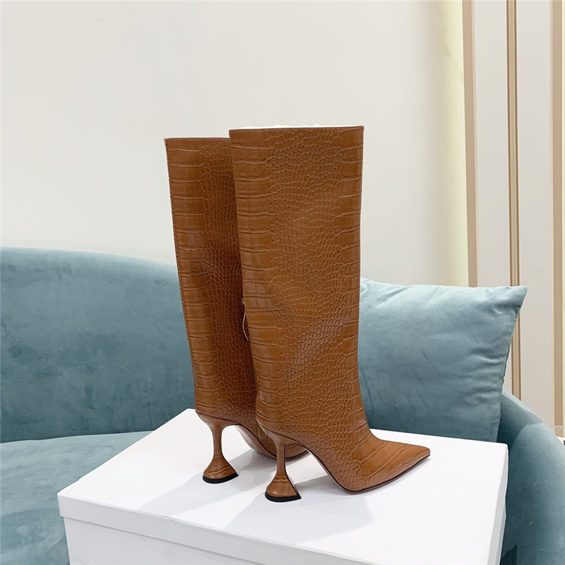 amina muaddi crocodile print boots