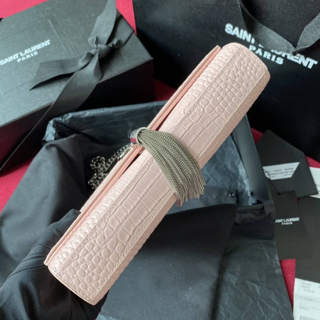 YSL Monogram Kate Tassel Embossed Crocodile Shiny Leather Cohotbag