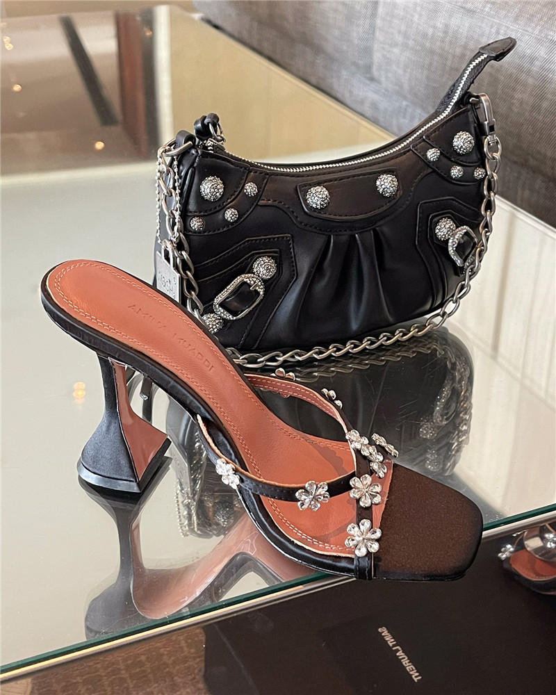 Amina Muaddi Floral Crystal Pumps Wineglass Heel Sandals