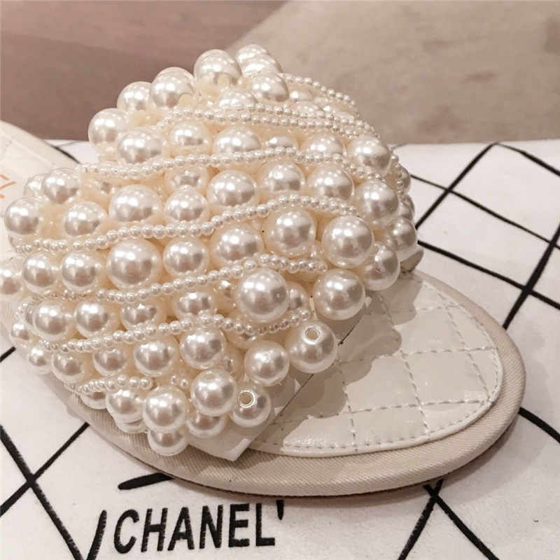 Chanel Dupe Shoes sandals with pearls white