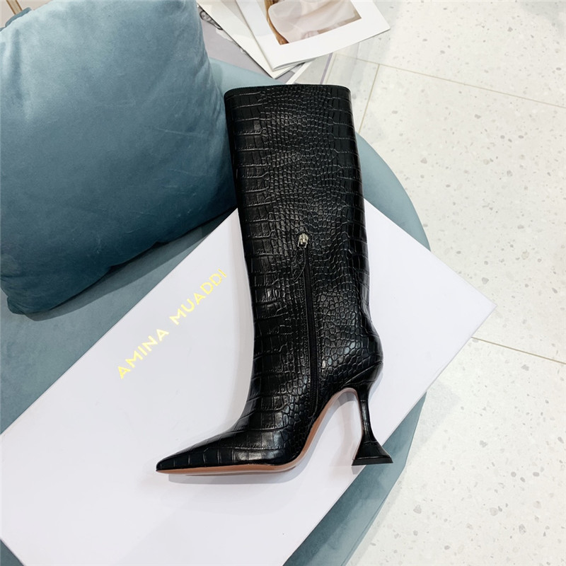 amina muaddi crocodile print boots