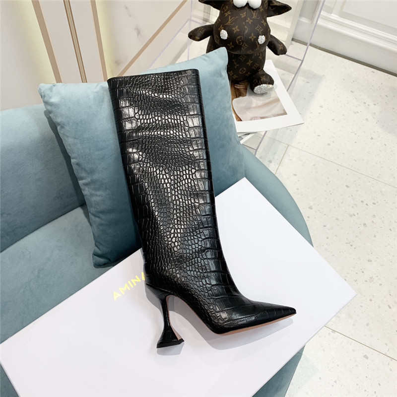 amina muaddi crocodile print boots