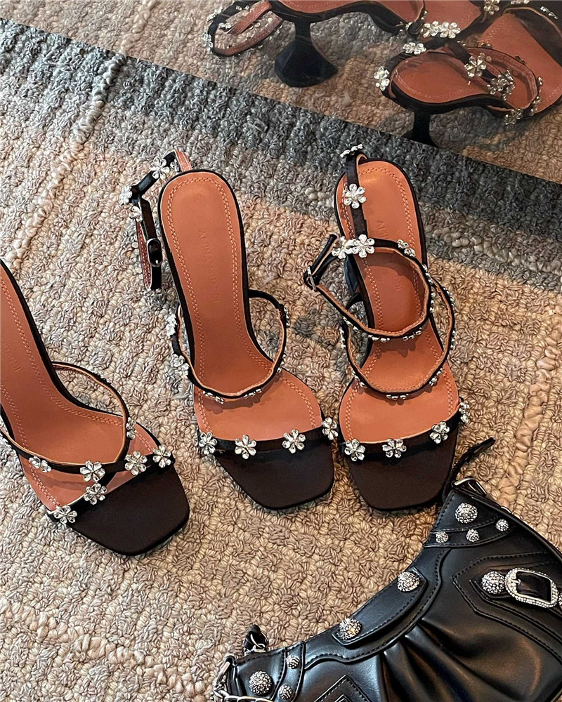 Amina Muaddi Floral Crystal Pumps Wineglass Heel Sandals