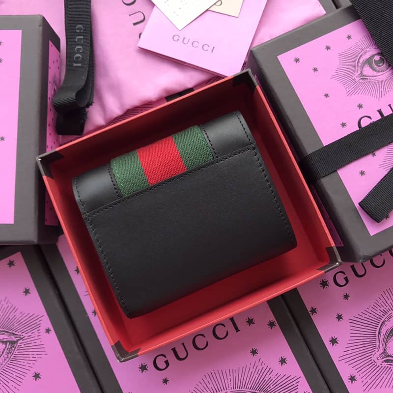 Gucci Short Button Cowhide Leather Wallet Black 476081